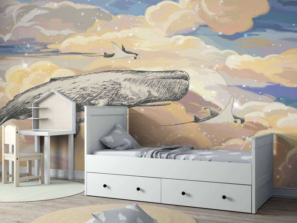 Whale swimming through the clouds