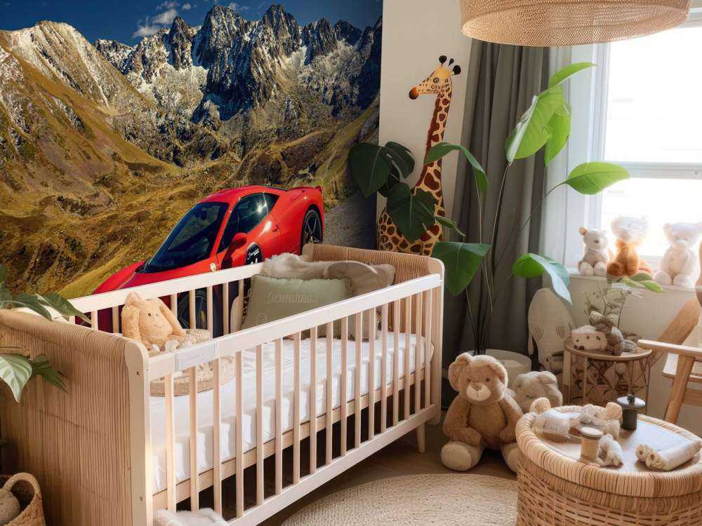 Ferrari 458 with the mountain peaks