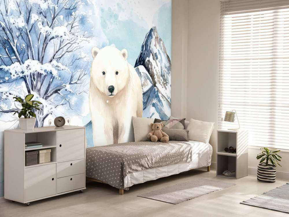 Polar bears in winter mountains