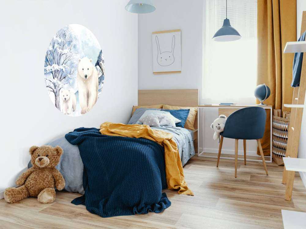 Polar bears in winter mountains