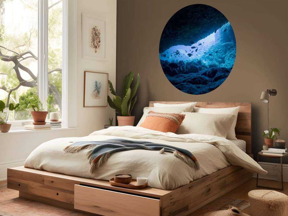 Narrow cave with fish