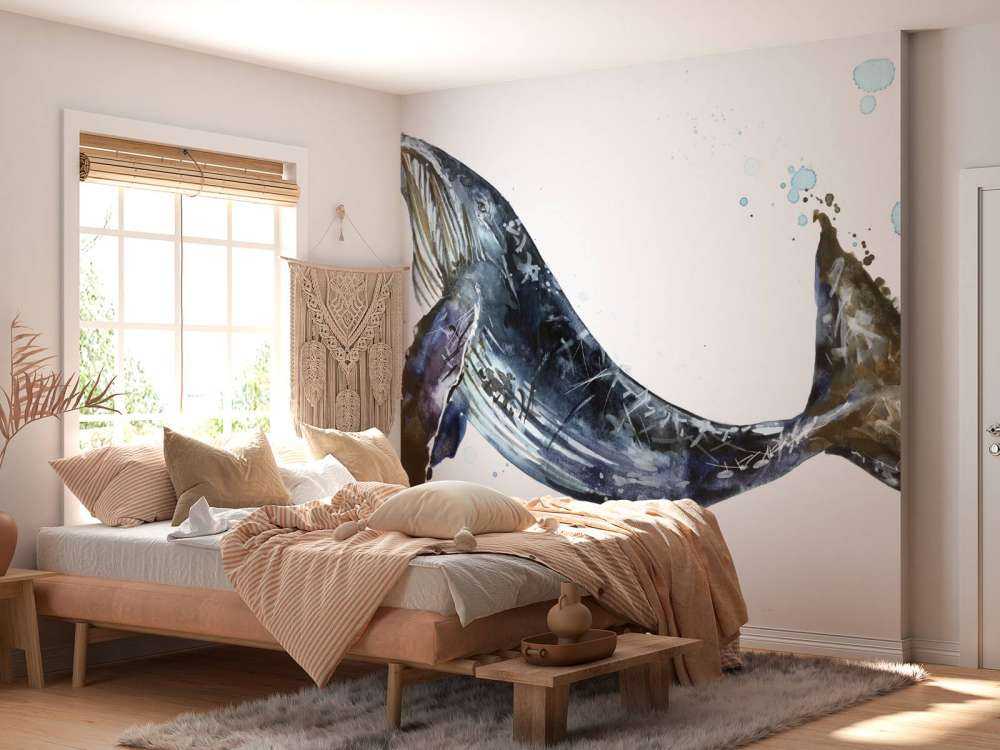 Swimming humpback whale of watercolour