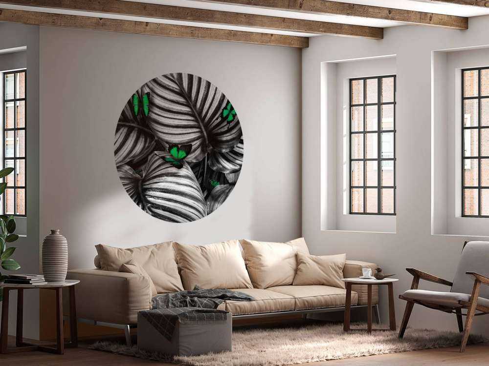 Butterflies on striped leaves