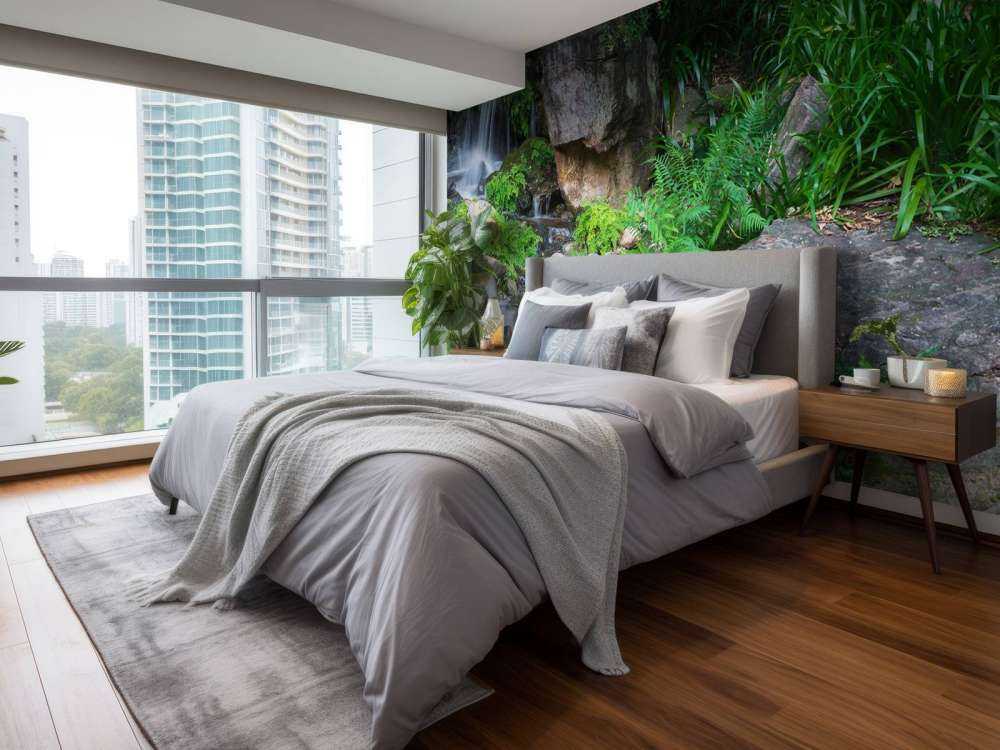 Waterfall with tropical plants