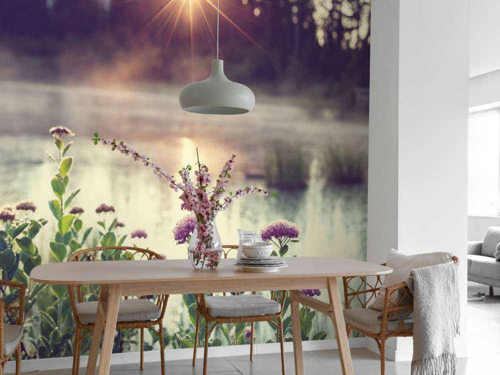 Evaporating lake with flowers