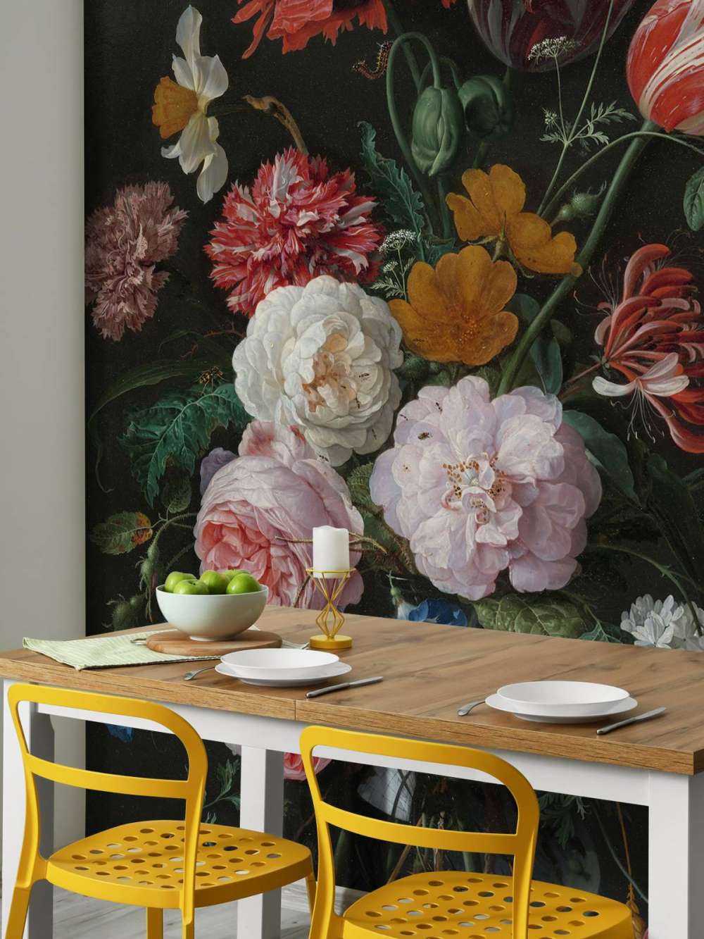 Still life with flowers in a glass vase