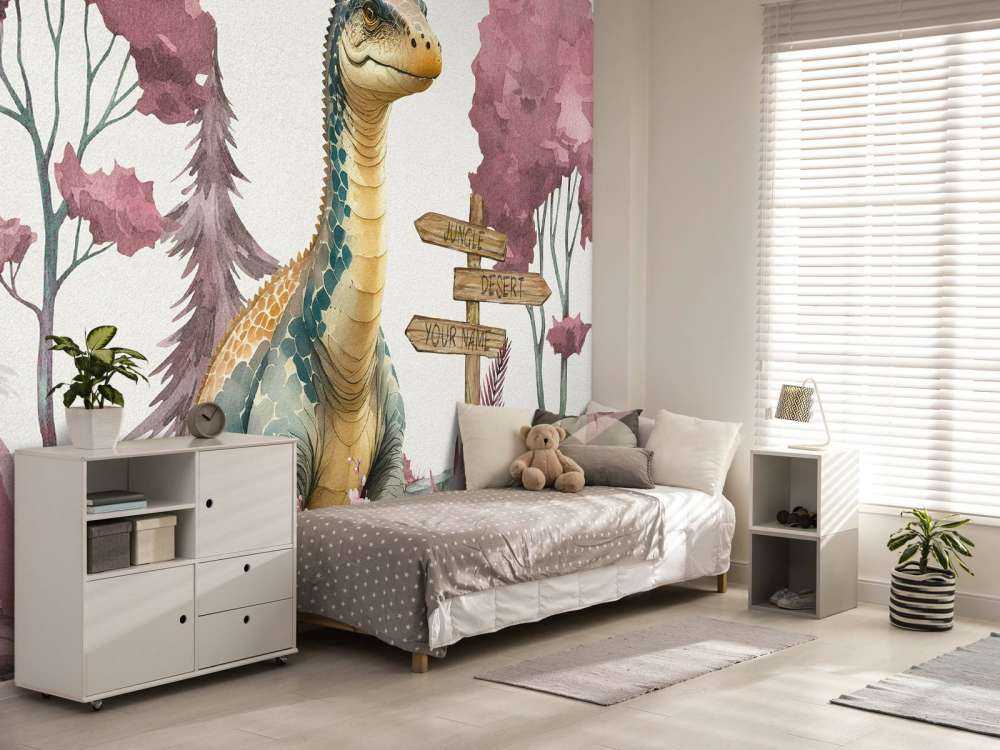 Baby brachiosaurus in the pink jungle