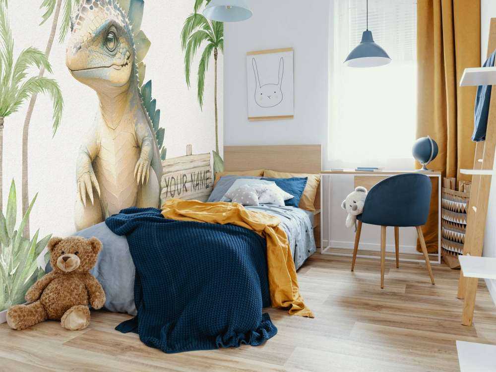 Baby stegosaurus in the jungle