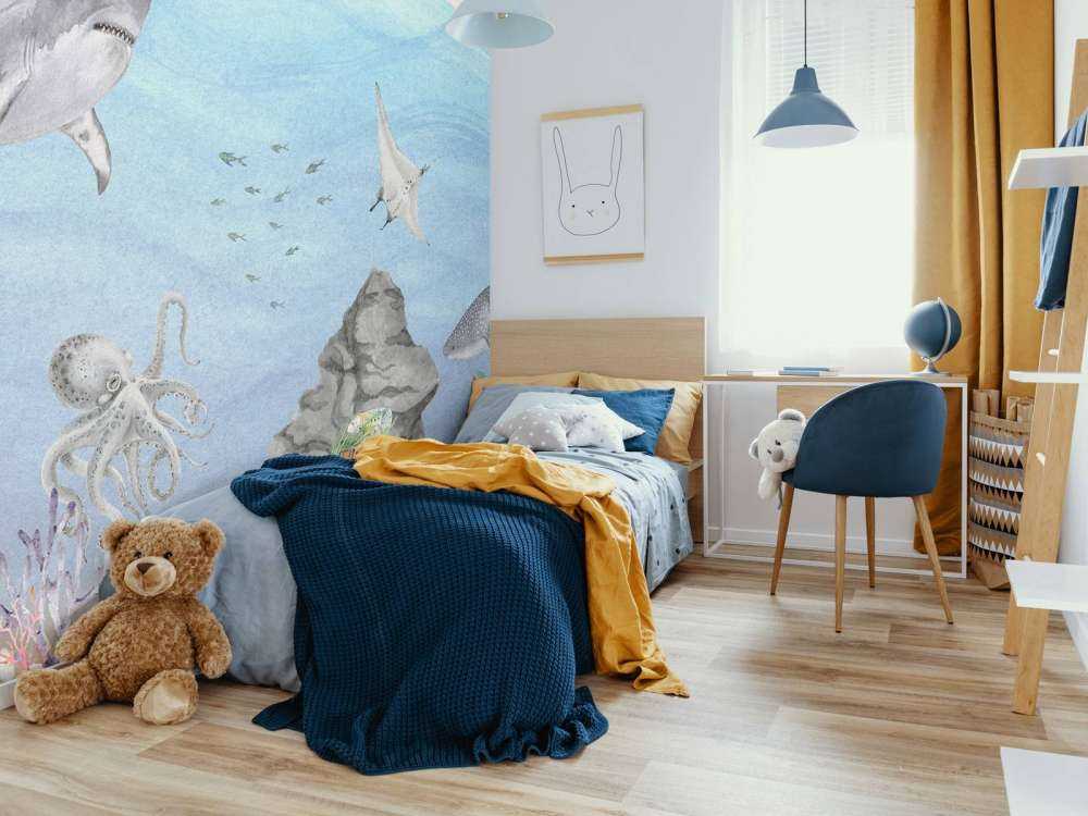 Underwater world with sharks