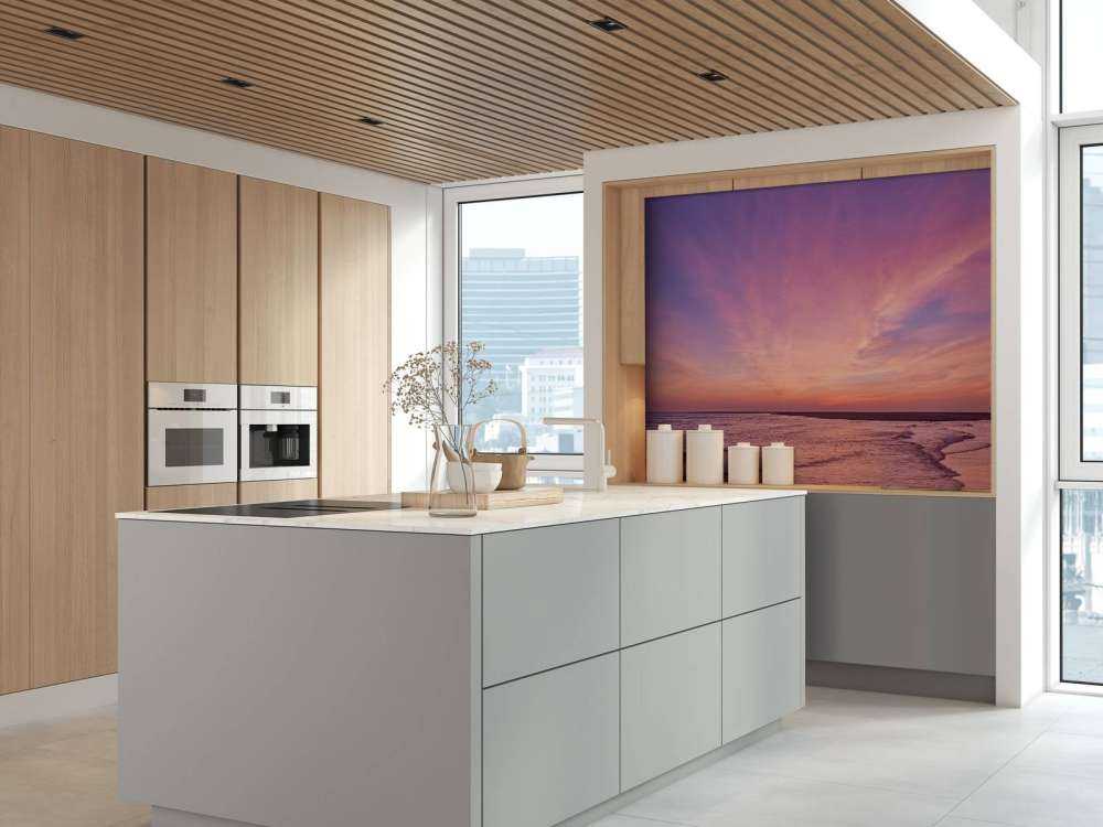 Beach with pink sunset