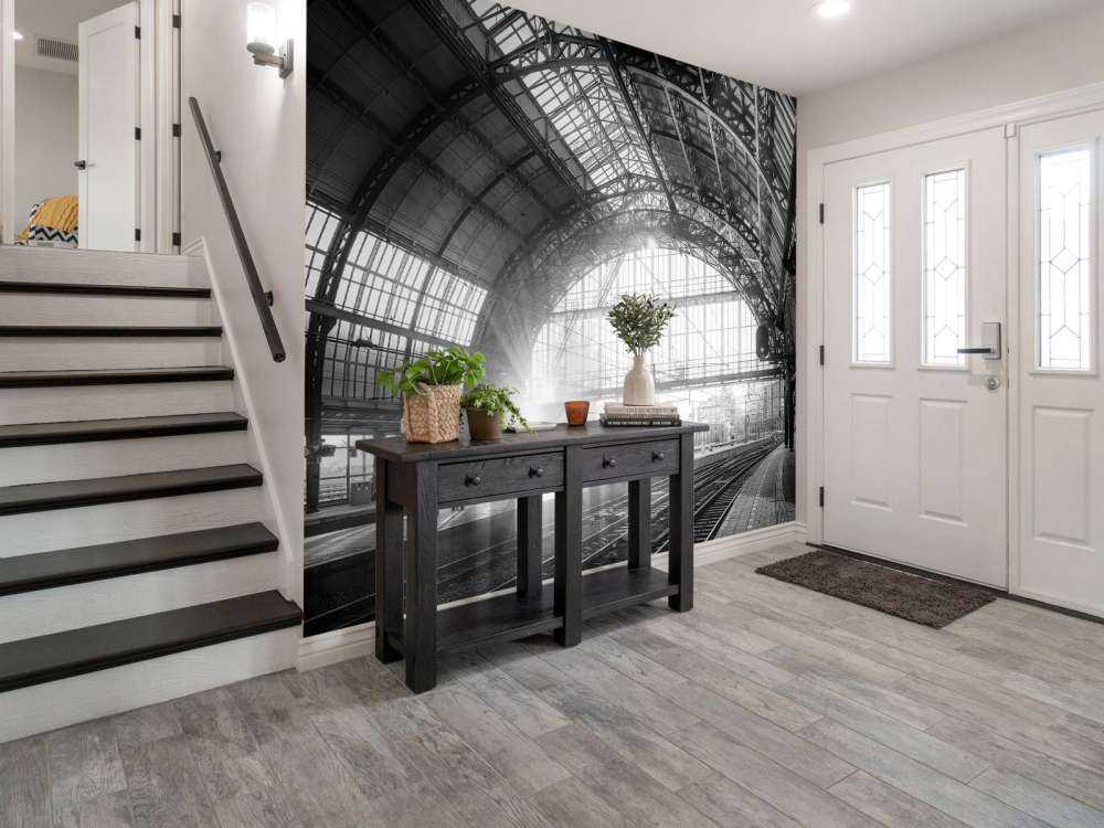 Sunrise on a station in black and white