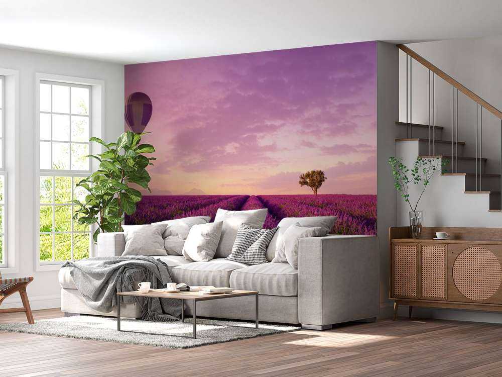 Lavender field and hot air balloon