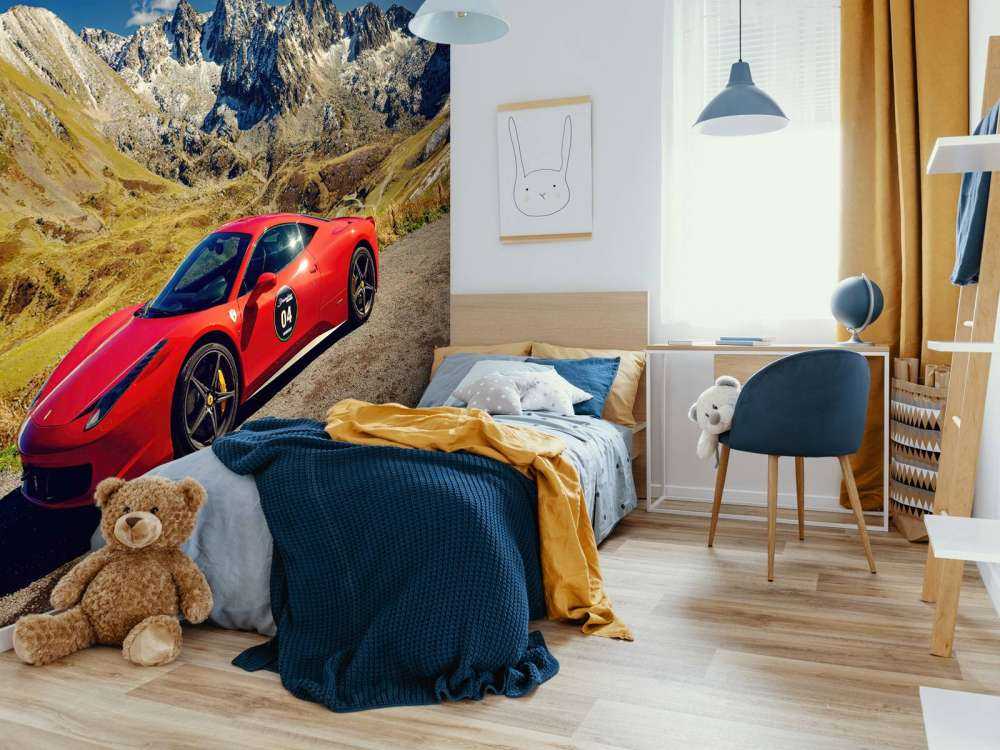 Ferrari 458 with the mountain peaks