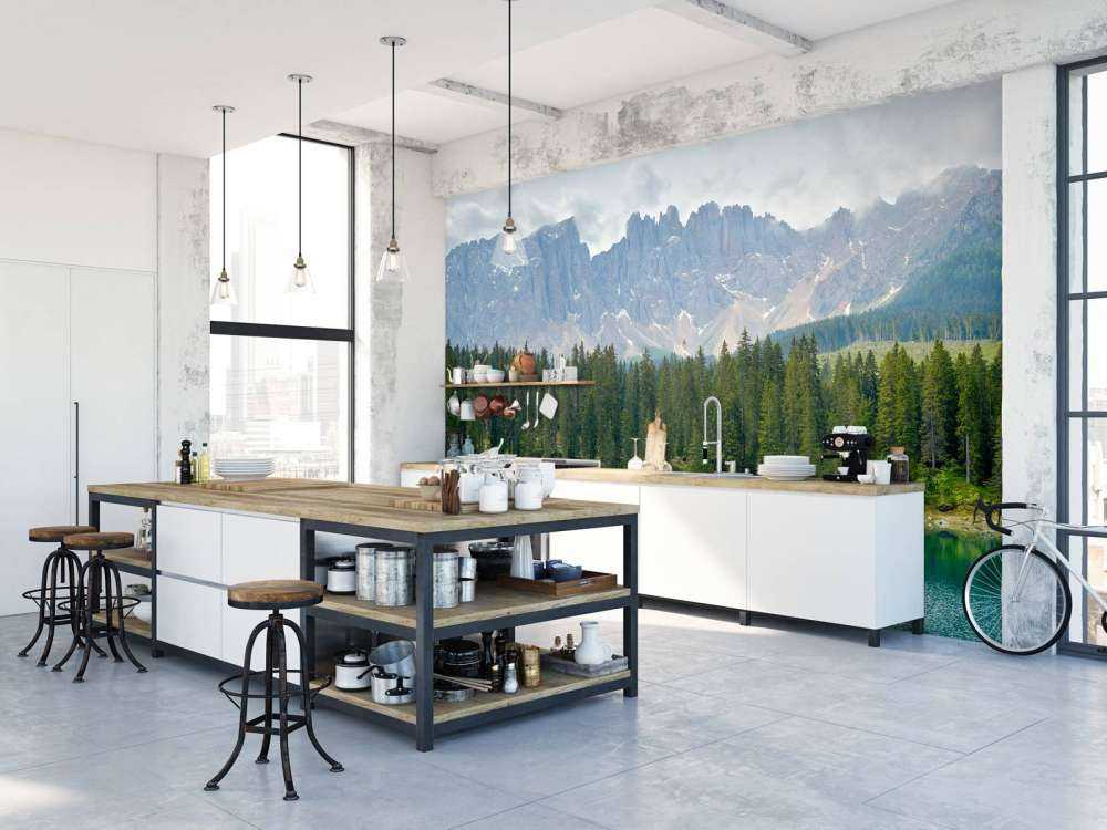 Tree line at mountain lake