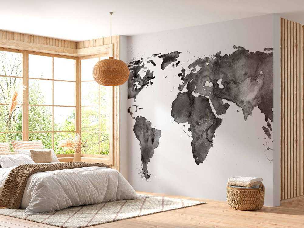 Black world map of watercolour