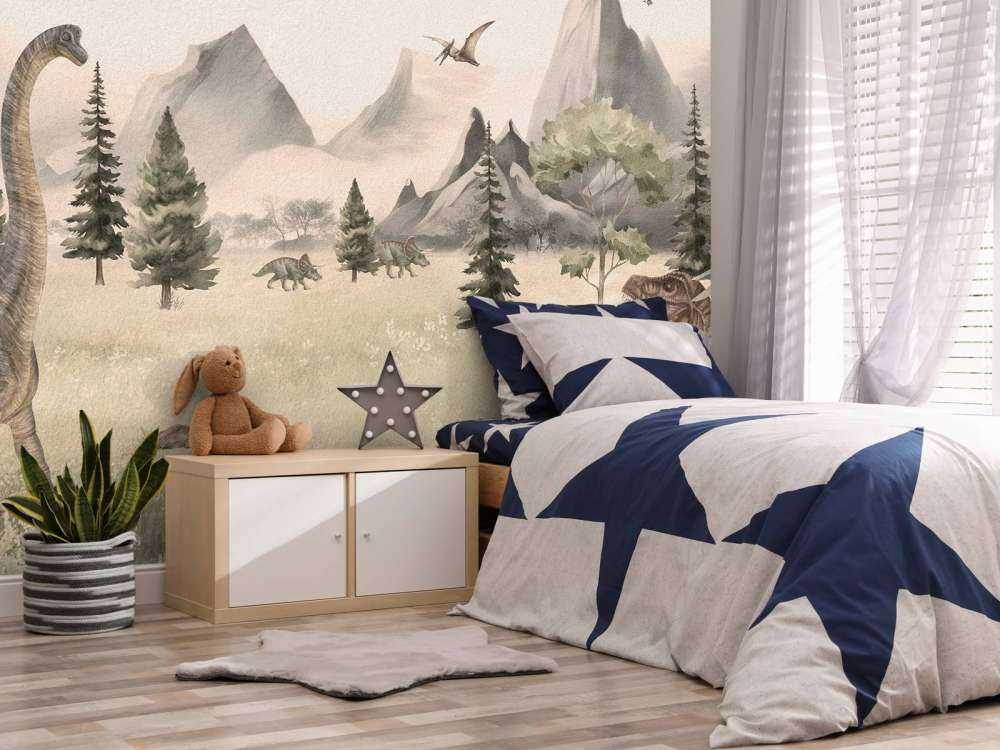 Landscape with dinosaurs in beige