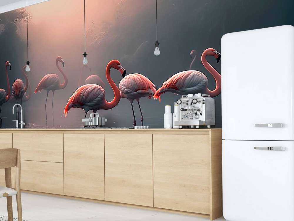 Misty Dawn Flamingos