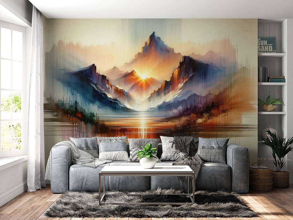 Watercolor Abstract Mountains Landscape