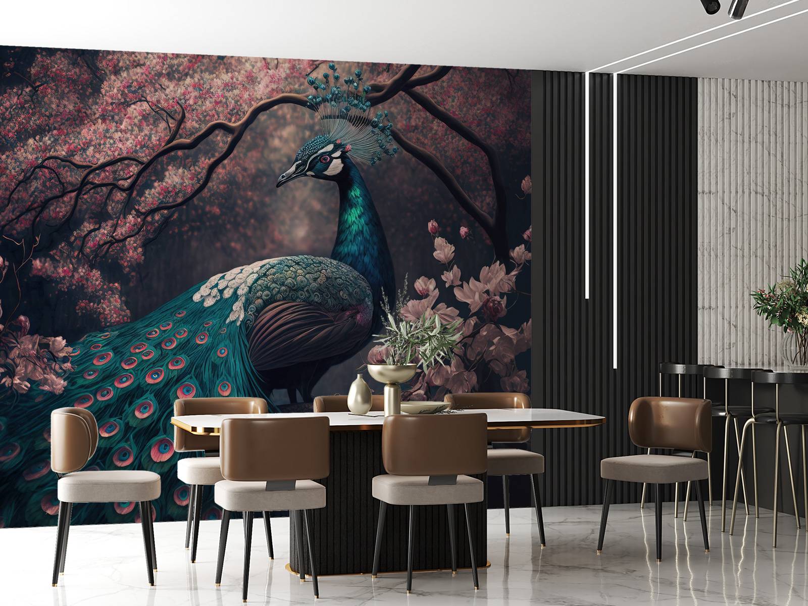 Peacock in Blossom Splendor