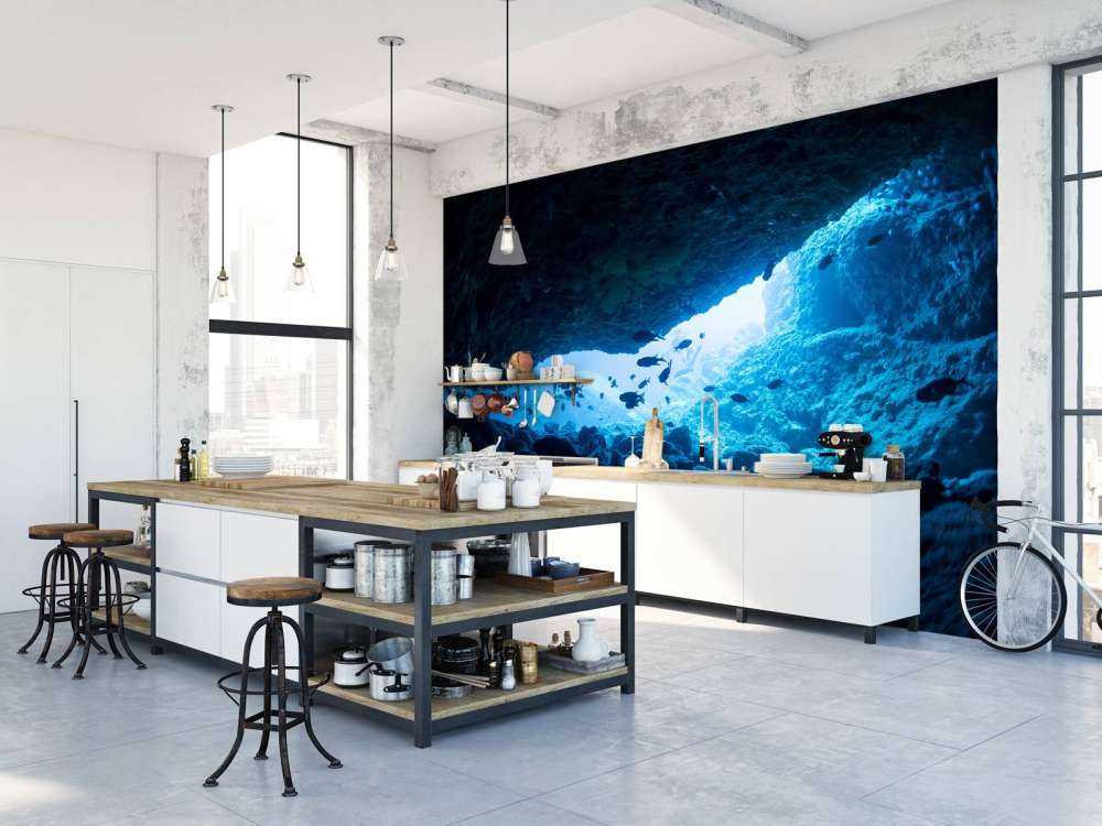 Narrow cave with fish