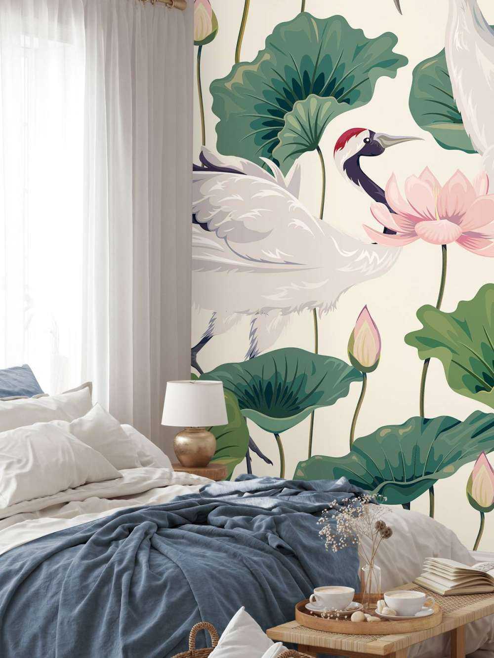 Crane couple with lotus