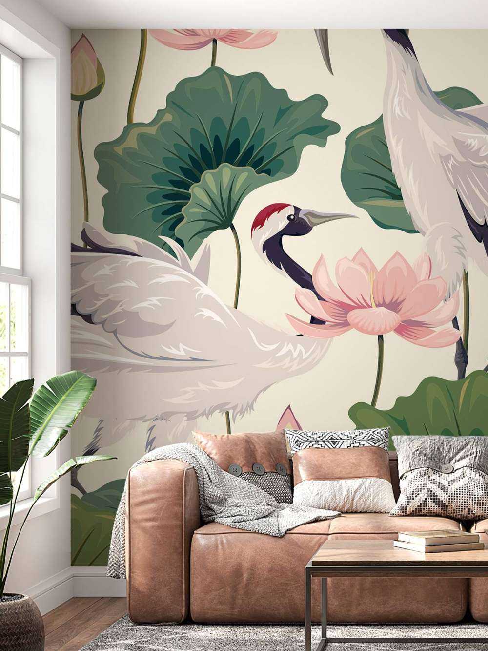 Crane couple with lotus