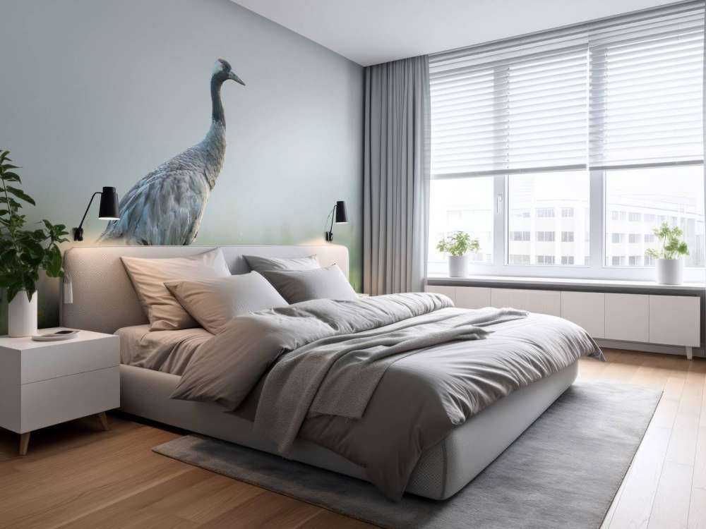 Crane in the morning mist