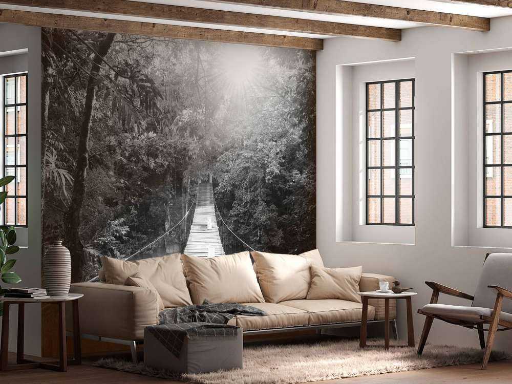 Suspension bridge black and white