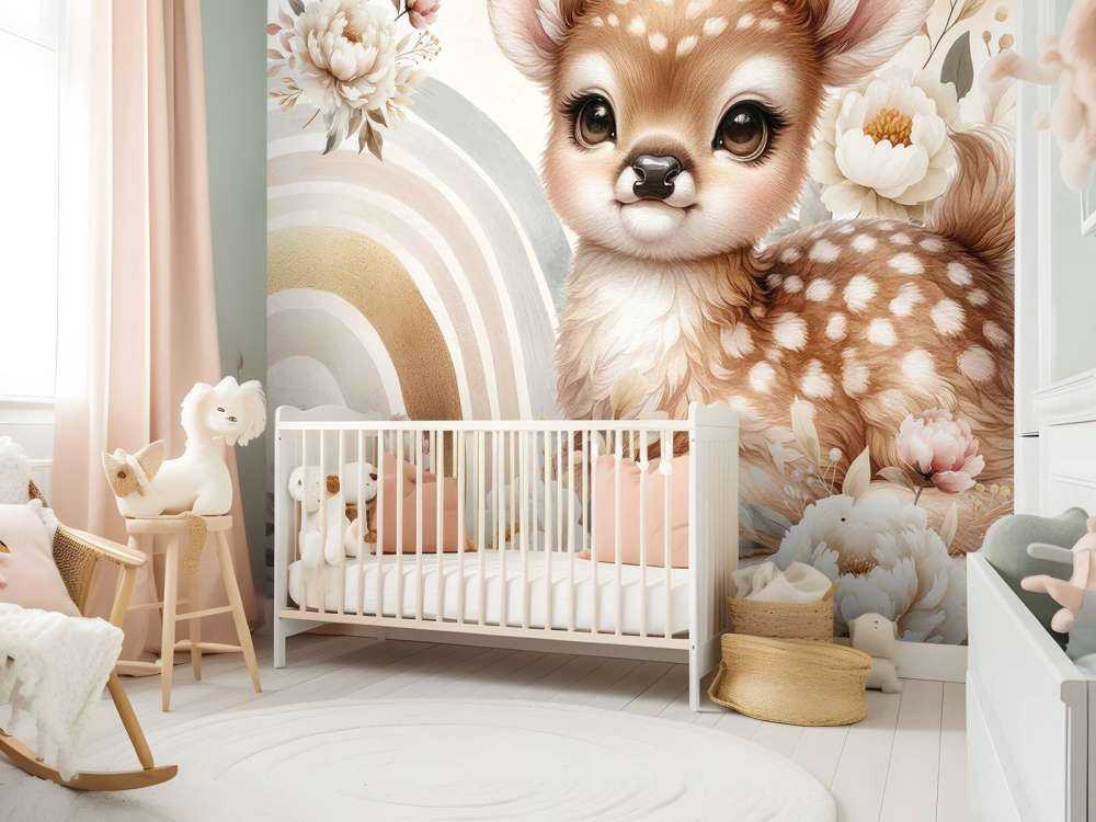 Dear little deer and golden rainbow