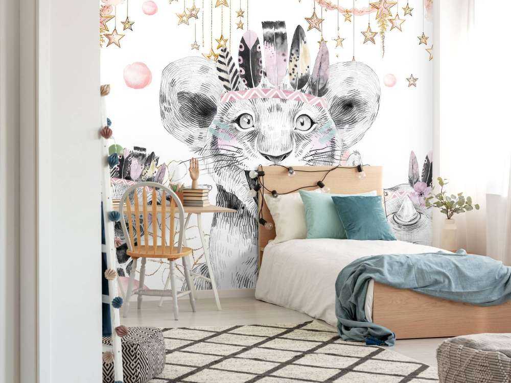 Dreamy animals under starry clouds