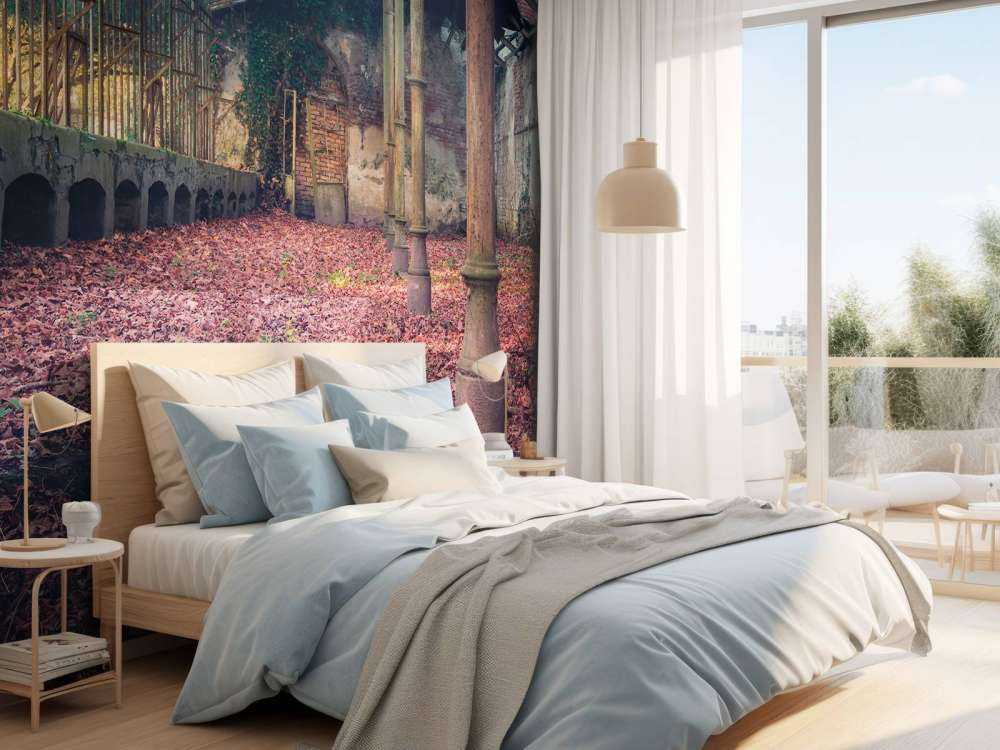 Abandoned house with leaves