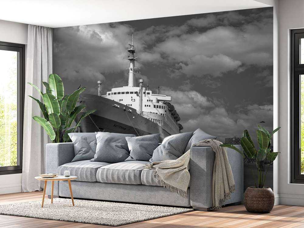 Former steamship the SS Rotterdam in black and white  