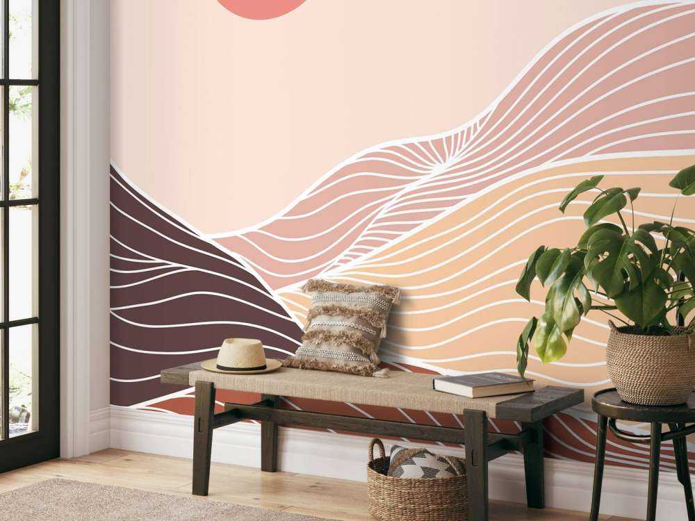 Lineart mountains with the sun