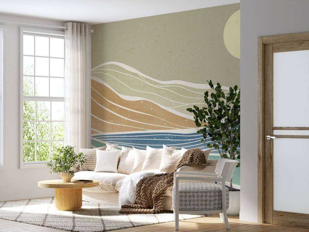 Colored ocean waves with the sun