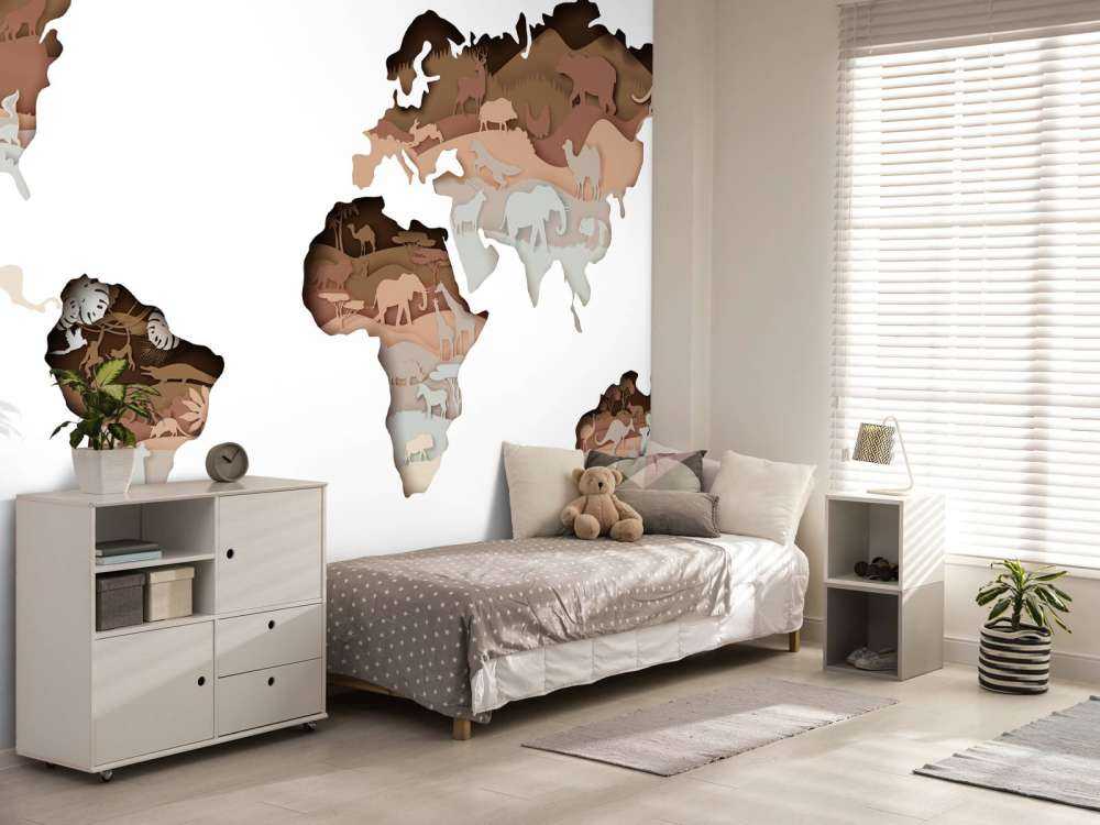 Dieren wereldkaart aarde tinten