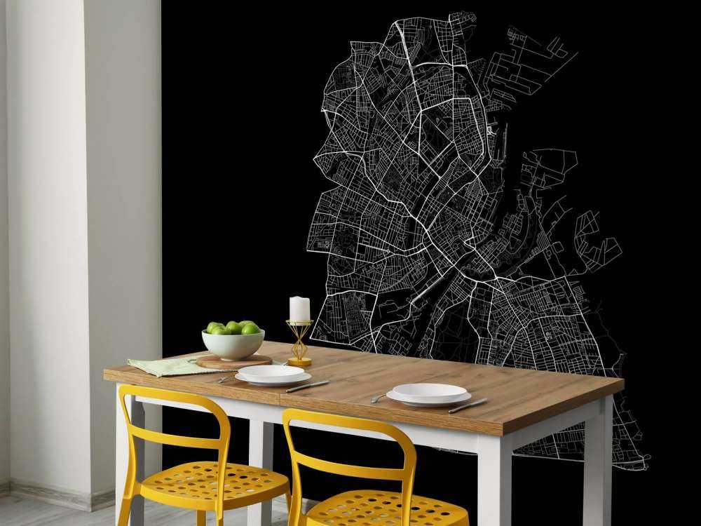 Plattegrond van Kopenhagen, zwart