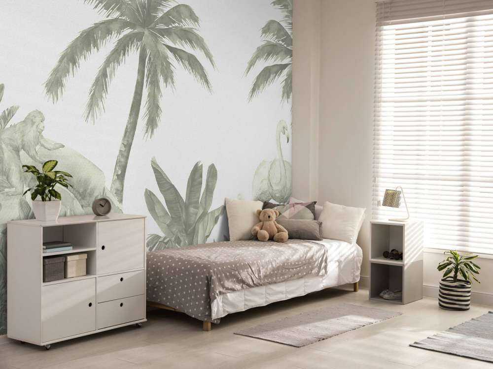 Monkeys and flamingos in green