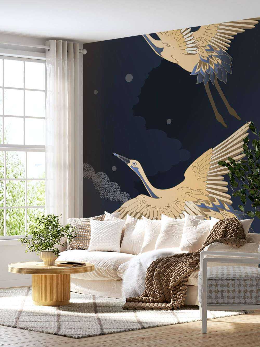 Kraanvogels in donkere nacht