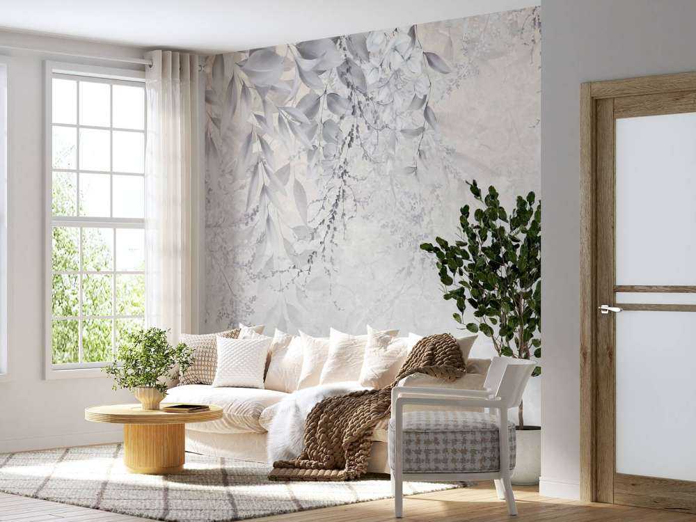 Leaves on marble wall