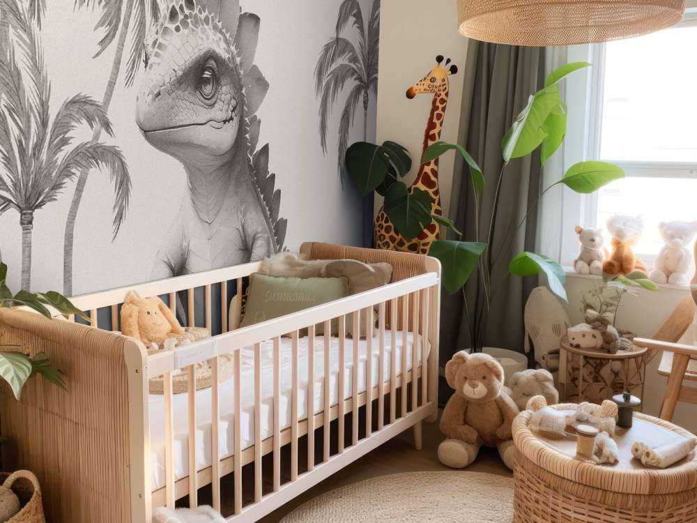 Baby stegosaurus in the beige jungle