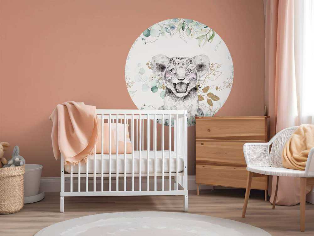 Baby lion with mint leaves