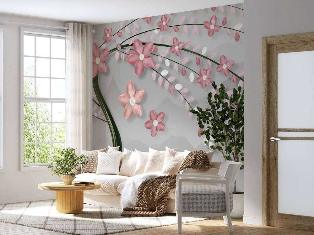 3D tree with pink flowers