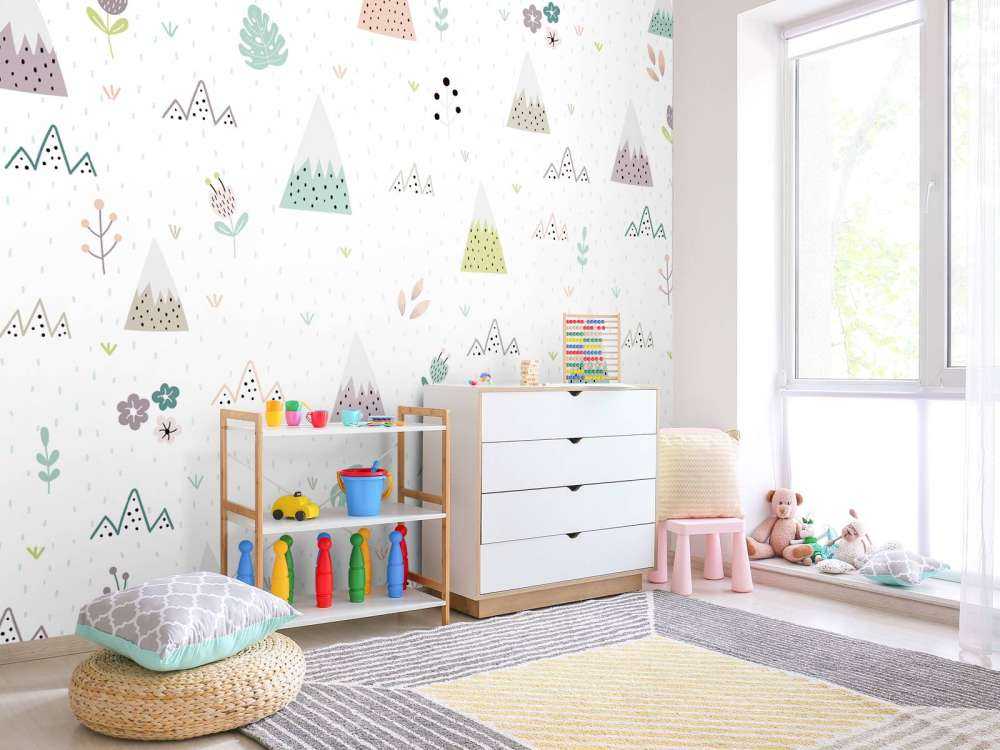 Mountains, plants and flowers pattern