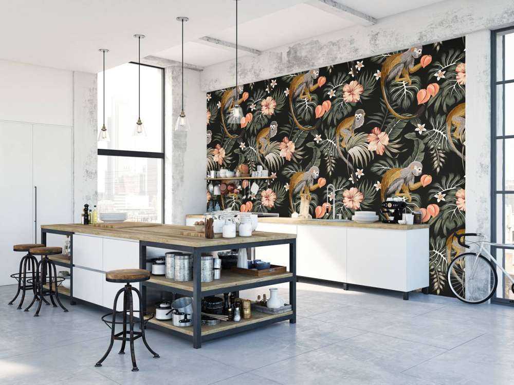 Tropical leaves with monkeys