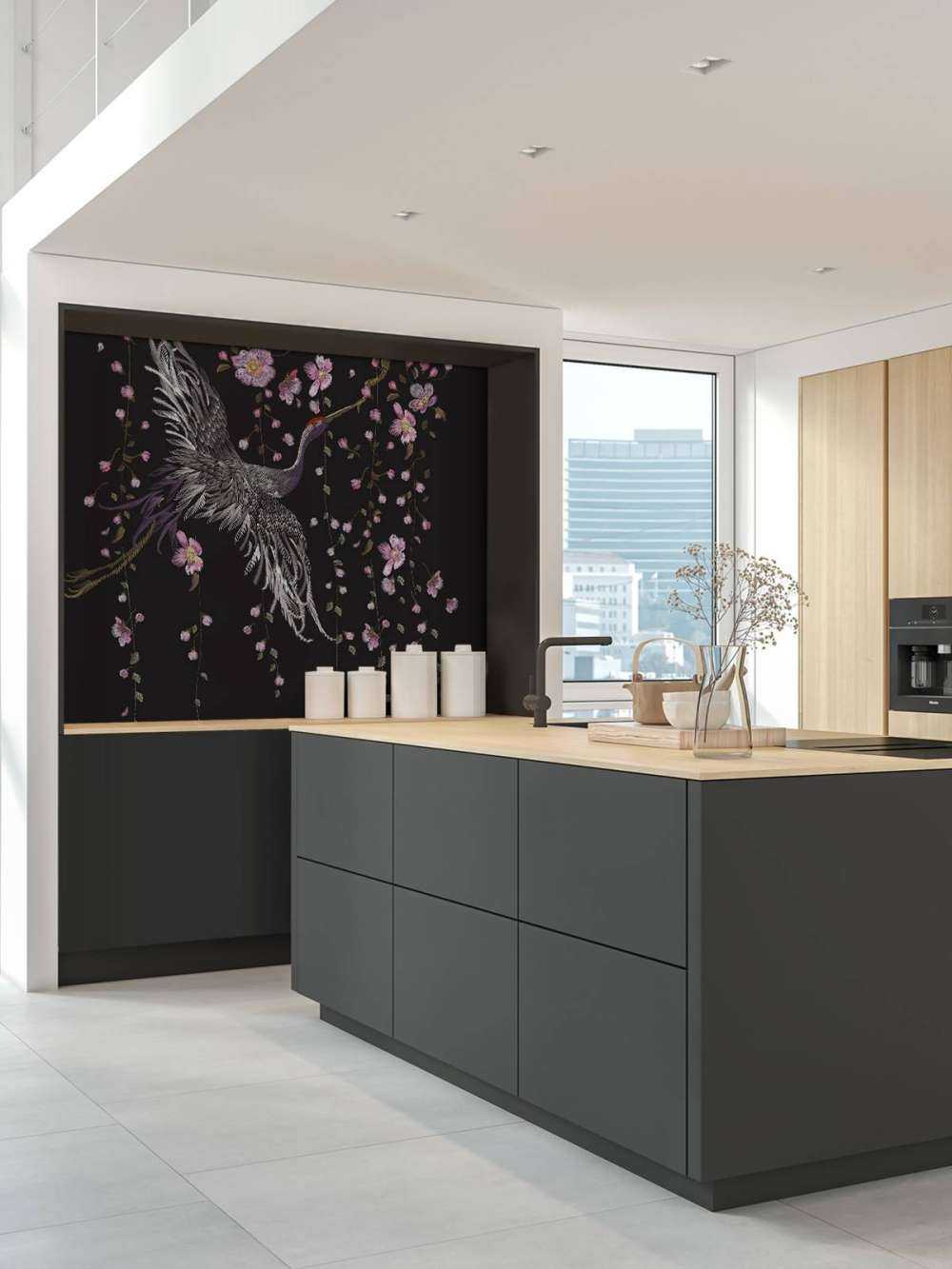 Cranes with pink flowers