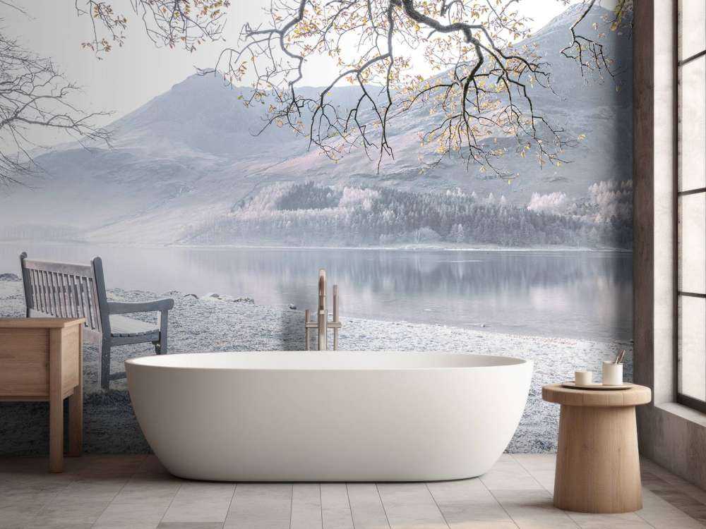 Bench by a quiet lake