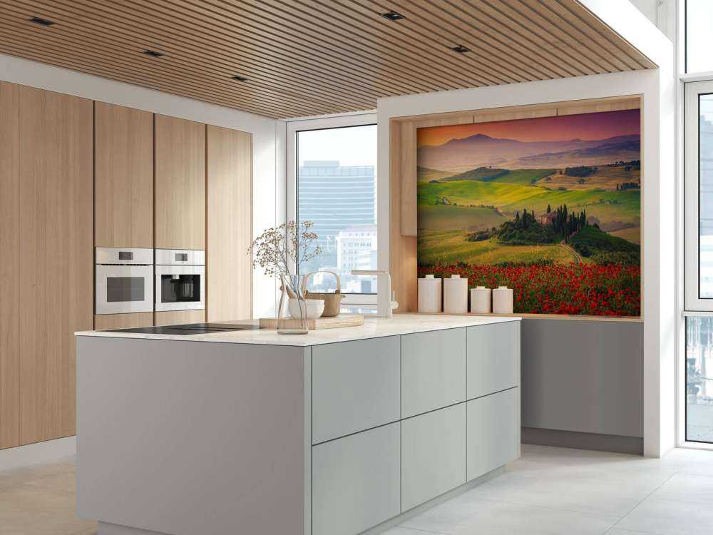 Red poppies with Italian landscape