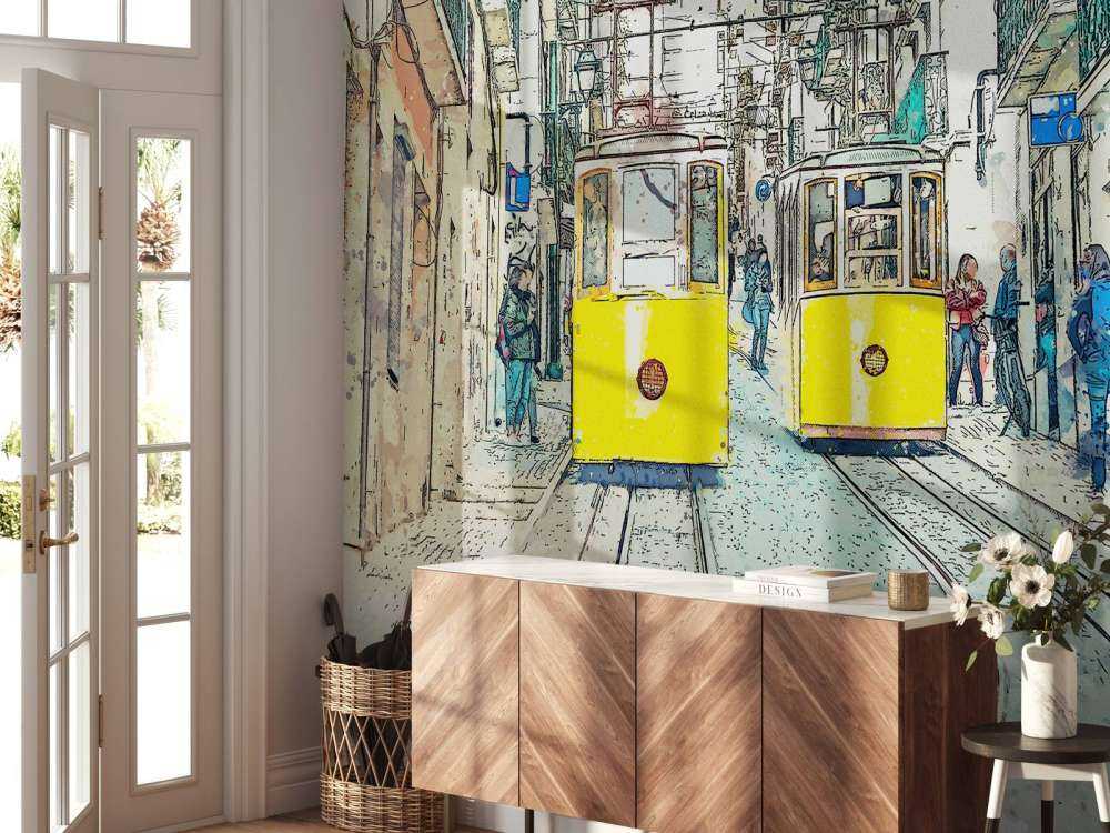 Trams in watercolour