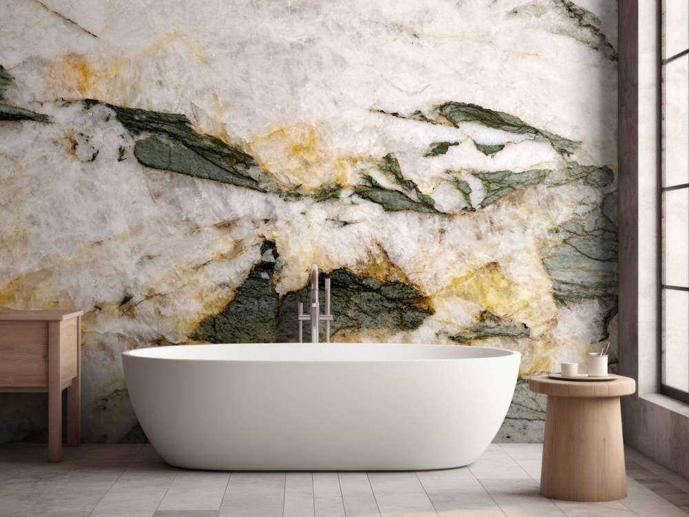 White marble with green elements