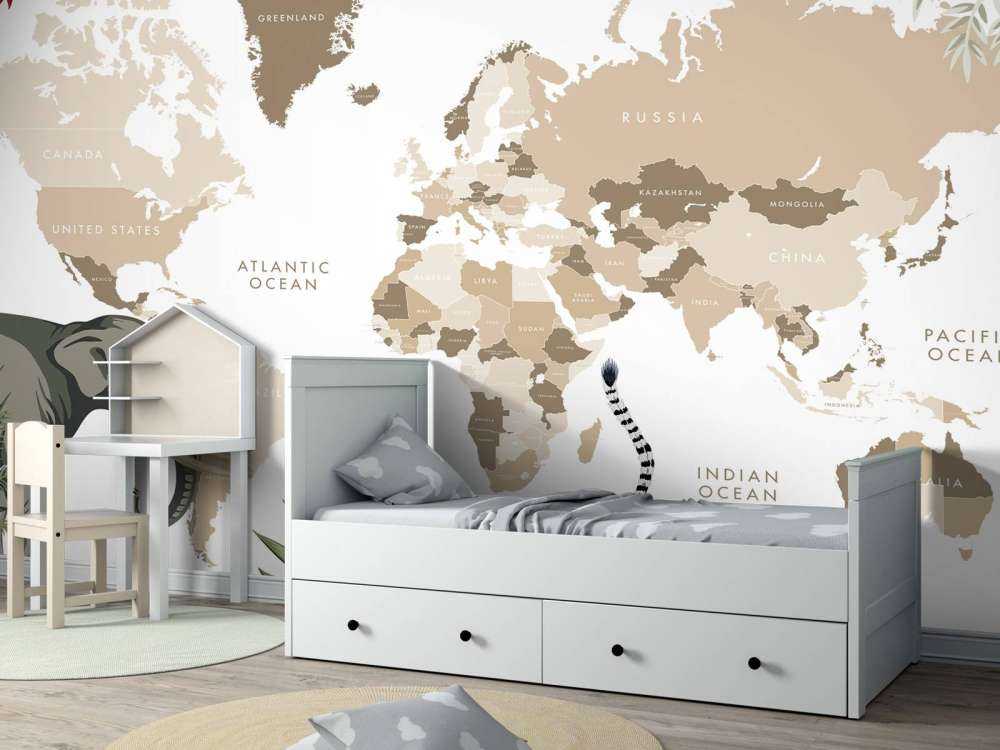 World map with jungle animals